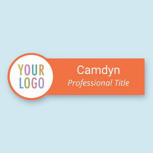 Modern Circle Shaped Name Tag Company Logo Orange
