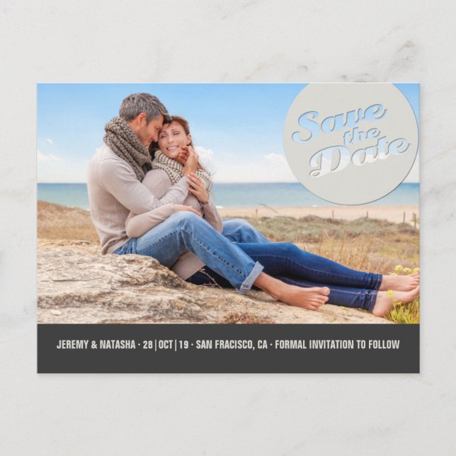 Modern Circle Spotlight Cutout Save The Date Photo Announcement Postcard (Front)