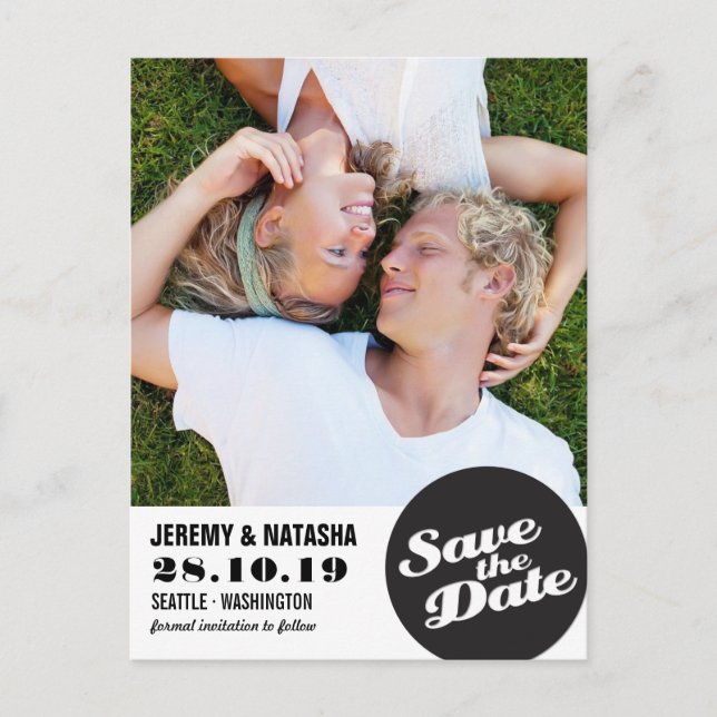 Modern Circle Spotlight Cutout Save The Date Photo Announcement Postcard (Front)