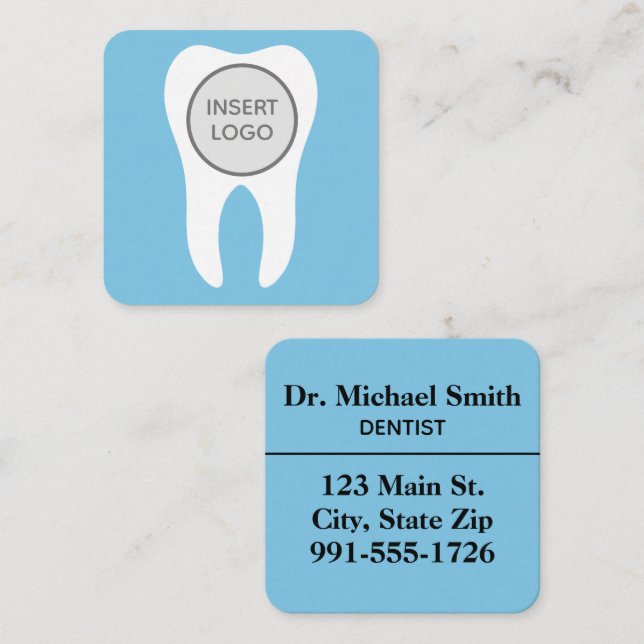 Modern Circle Tooth Logo Dentist and Dental Office Square Business Card (Front/Back)