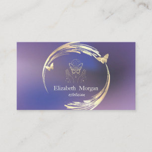 Modern  Circle Violet,Gold Butterfly Business Card