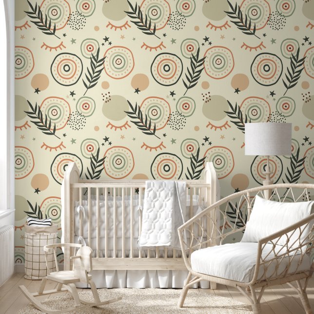Modern Circles And Doodles Pattern Wallpaper (Kids)