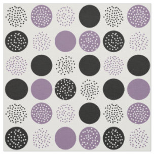 Modern Circles Dots White Black Plum Fabric