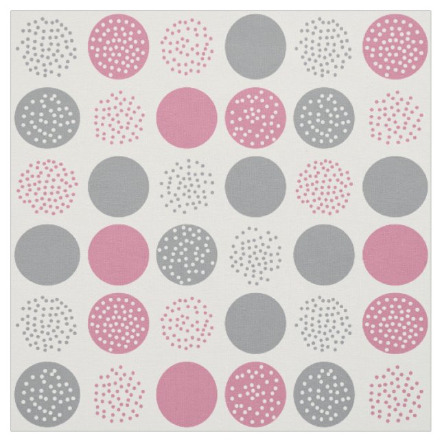 Modern Circles Dots White Grey Pink Fabric (Swatch)