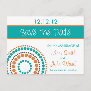 Modern Circles Save the Date - Orange & Turquoise Announcement Postcard
