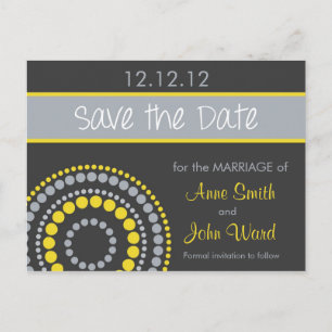 Modern Circles Save the Date - Yellow & Grey Announcement Postcard