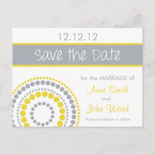 Modern Circles Save the Date - Yellow & Grey Announcement Postcard