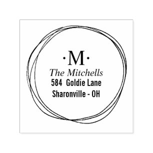 Modern Circles Wreath Monogram address Self-inking Stamp