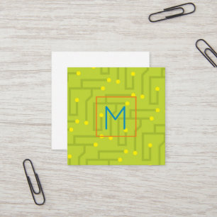 Modern Circuit Board green yellow blue orange Tech Square Business Card
