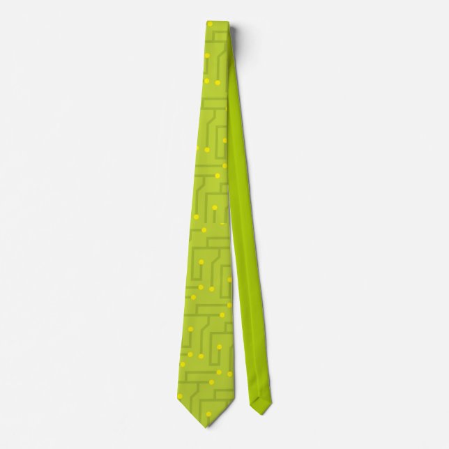 Modern Circuit Board green yellow mens Tie (Front)