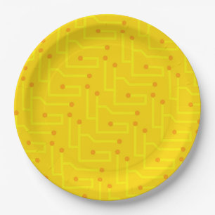 Modern Circuit Board yellow orange computer party Paper Plate