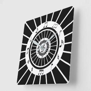 Modern circular black white musical notes design square wall clock