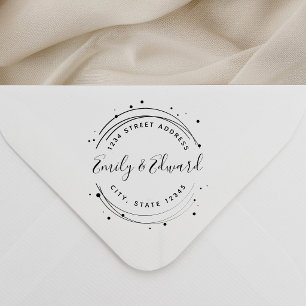 Modern Circular Calligraphy Names Wedding Address Self-inking Stamp