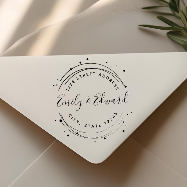 Modern Circular Calligraphy Names Wedding Address Self-inking Stamp (Creator Uploaded)