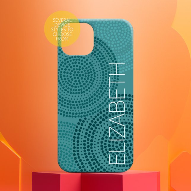 Modern Circular Dot Geometric Pattern Large Name Case-Mate iPhone Case (Personalized Phone Case with Custom Text)