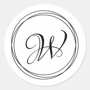 Modern circular pattern monogram classic round sticker