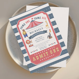 Modern Circus Festival 5th Birthday Party Invitation