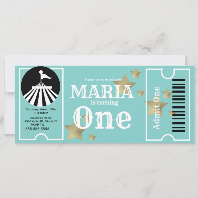 Modern Circus Stars Birthday Ticket Party  Invitation (Front)