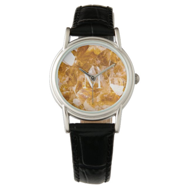 Modern Citrine Birthstone Monogram Personalised  Watch (Front)