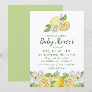 Modern Citrus Floral Lemon Watercolor Baby Shower Invitation