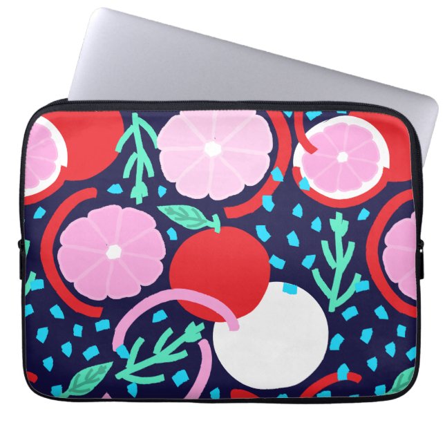 Modern Citrus Fruit Geometric Midnight Market Laptop Sleeve (Front)