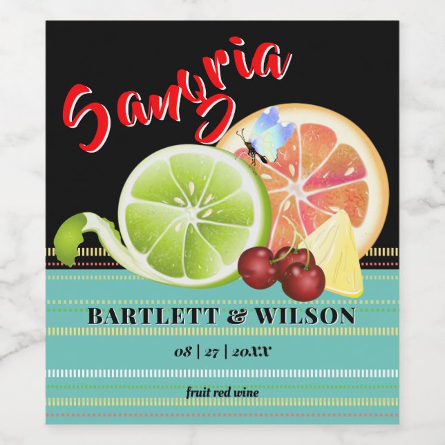 Modern Citrus Fruit Sangria | Wedding Wine Label (Single Label)