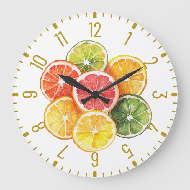 Modern Citrus Fruit Slices Round Clock (Front)