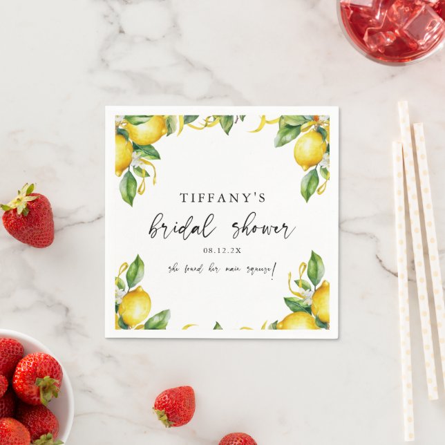 Modern Citrus Lemon Bridal Shower Napkin (Insitu)