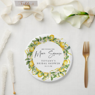 Modern Citrus Lemon Bridal Shower Paper Plate
