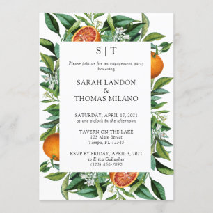 Modern Citrus Orange Foliage Engagement Party Invitation