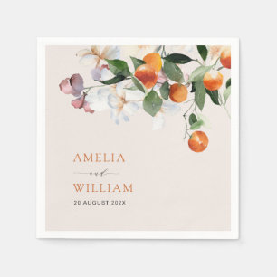 modern citrus oranges and greenery wedding napkin