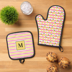 Modern Citrus Pattern Monogrammed Oven Mitt & Pot Holder Set