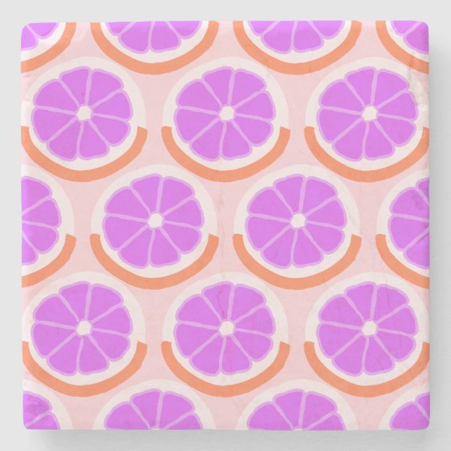 Modern Citrus Slice Pink Lemonade Stone Coaster (Front)
