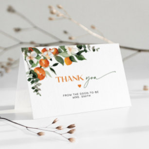 Modern citrus theme orange bridal shower thank you card