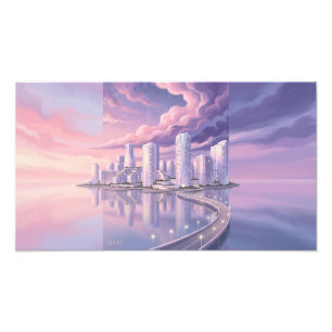 Modern City Bridge Over Sea At Dusk Photo Enlargem Print