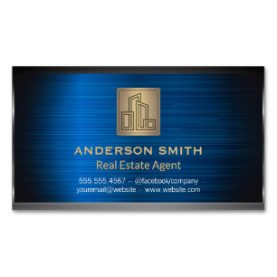 Modern City Building Logo Gold Metallic Background Magnetic Business Card
