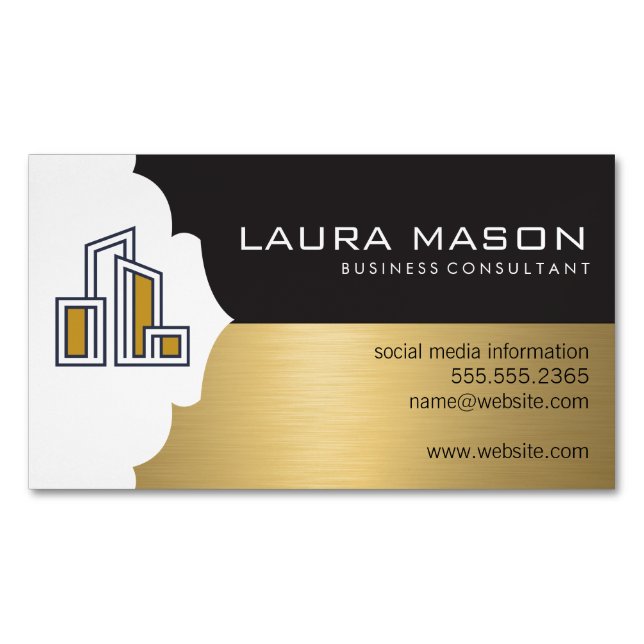 Modern City Building Logo Magnetic Business Card (Front)