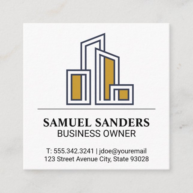 Modern City Building Logo Square Business Card (Front)
