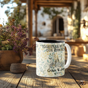 Modern city skyline couple — botanical background Two-Tone coffee mug