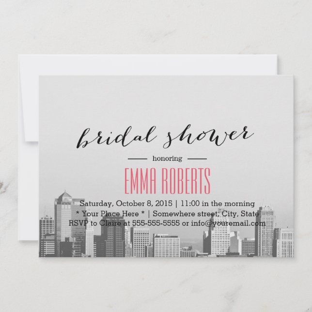 Modern City Skyline Destination Bridal Shower Invitation (Front)