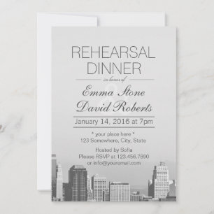 Modern City Skyline Destination Rehearsal Dinner Invitation