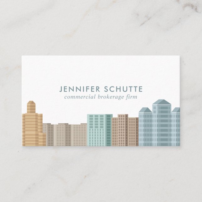 Modern City Skyline Real Estate Agent Professional Business Card (Front)