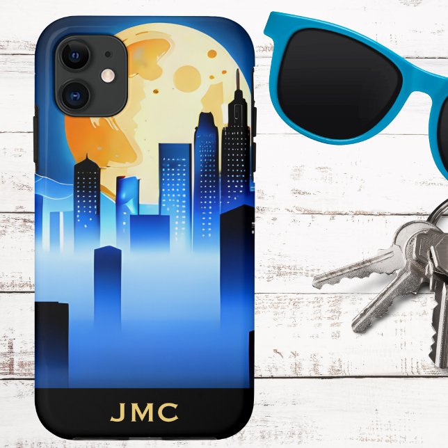 Modern City Skyline with Full Moon Signature Case-Mate iPhone Case (Creator Uploaded)