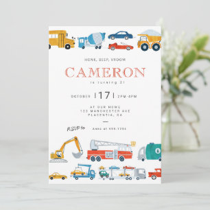 Modern City Transportation birthday Party Invite