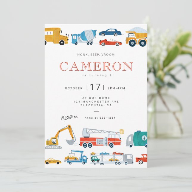 Modern City Transportation birthday Party Invite (Standing Front)