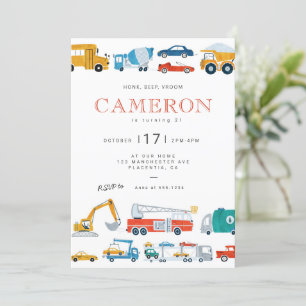 Modern City Transportation birthday Party Invite