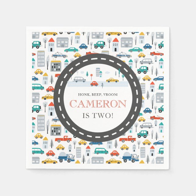 Modern City Transportation birthday Party  Napkin (Front)