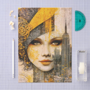 Modern City Woman Mixed Media Style FS8R Decoupage Tissue Paper
