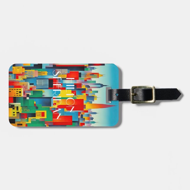 Modern Cityscape Skyline Luggage Tag (Front Horizontal)