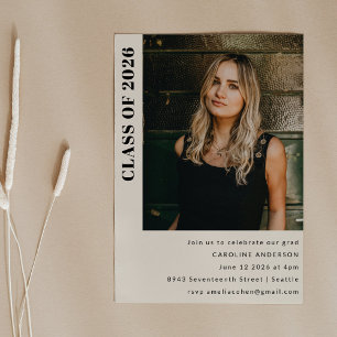 Modern Class 2023 Cream Photo Graduation Party  Invitation